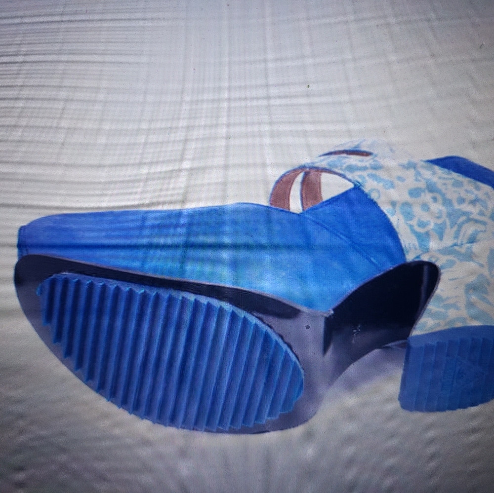 John Fluevog blue embossed modified Mary Jane